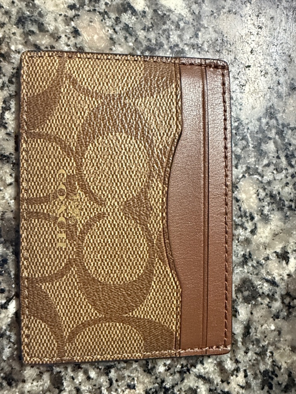 Coach Brown Signature Canvas and Leather Card Holder